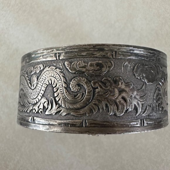 Jewelry - Antique Chinese 800 silver engraved filigree dragon cuff bracelet